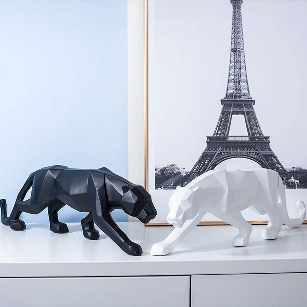 Abstract Leopard Statues Panther Sculpture Hand Craved Animal Resin Modern Home Decoration Big Black