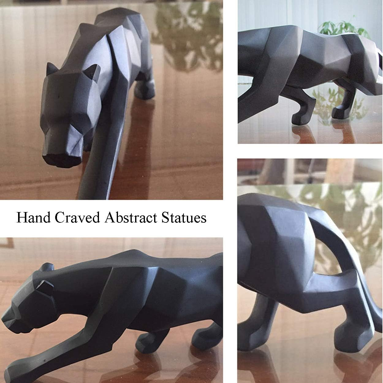 Abstract Leopard Statues Panther Sculpture Hand Craved Animal Resin Modern Home Decoration Big Black