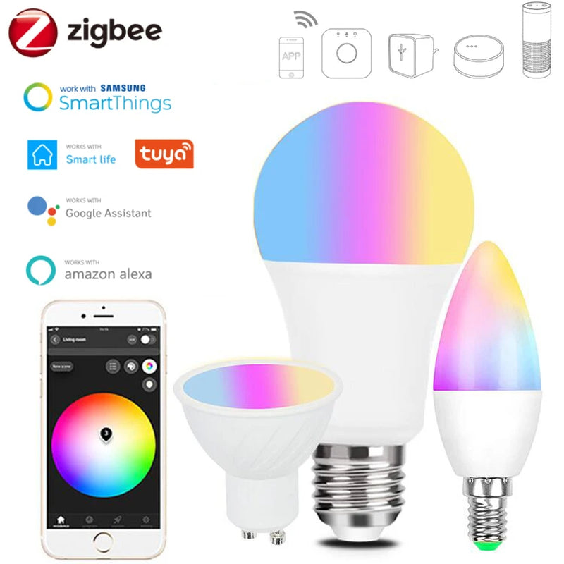 Zigbee 3.0 Tuya Smart Led Lamp E27 GU10 E14 RGBCW RGBCCT Dimmable Bulb Light Room Decor Voice for Smartthings/Alexa/Google Home