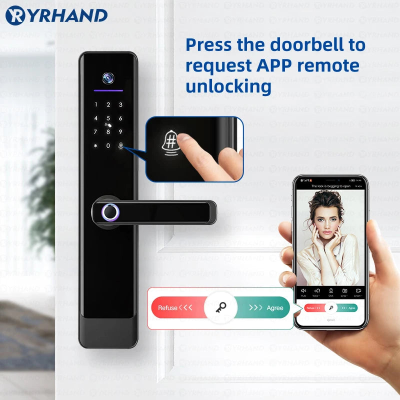 Tuya Wifi Video Intercom Lock Remote Unlocking Digital Electronic Biometrics Waterproof Smart Door Lock for Home