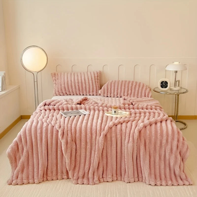 Luxurious Faux Rabbit Fur Throw Blanket - Soft, Warm & Cozy for Couch, Bed, Office, and Travel