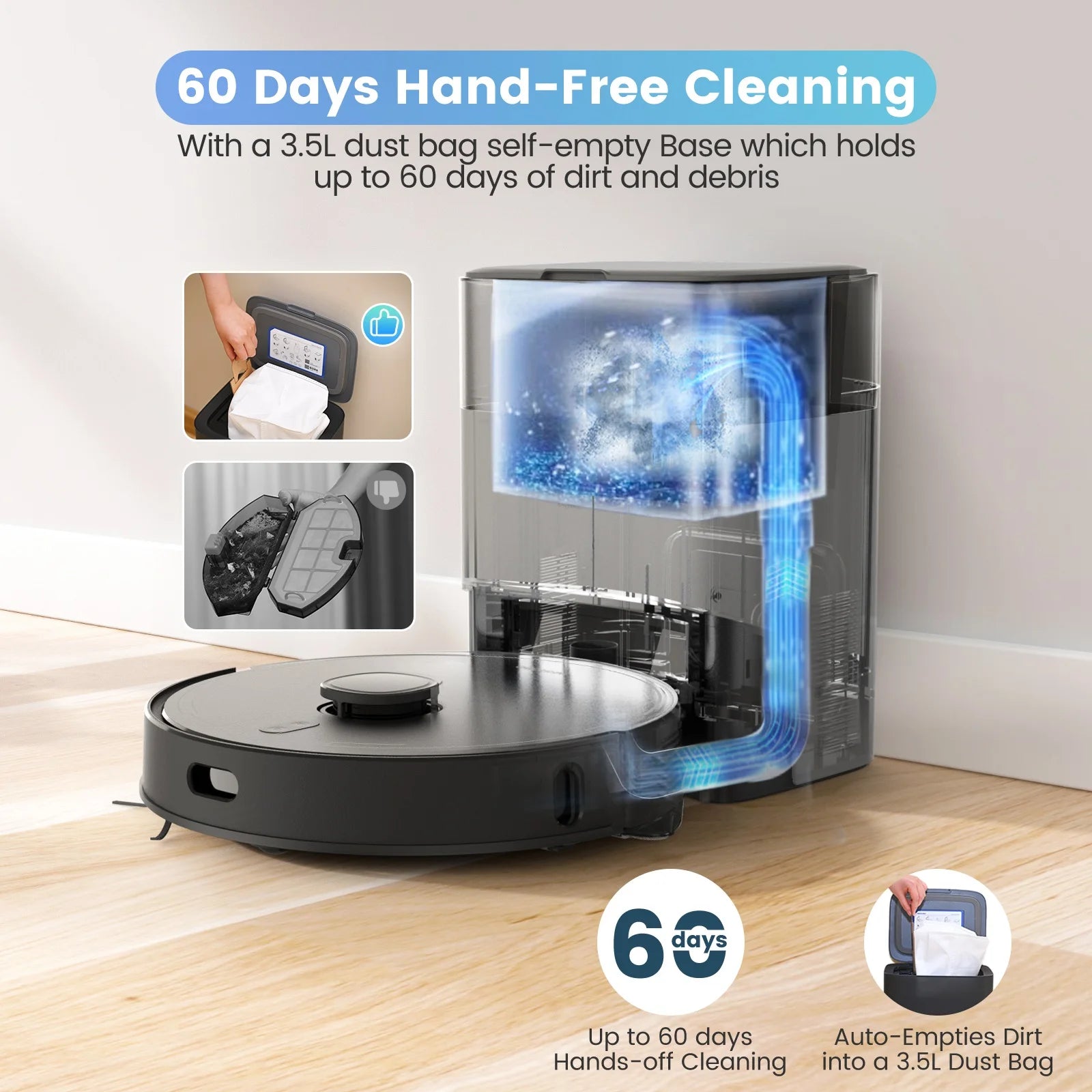 T20+ Robot Vacuum Cleaner - Self-Emptying & Wet Mopping (Auto Charging, USA Stock, Smart Mapping, 3000Pa Suction)​