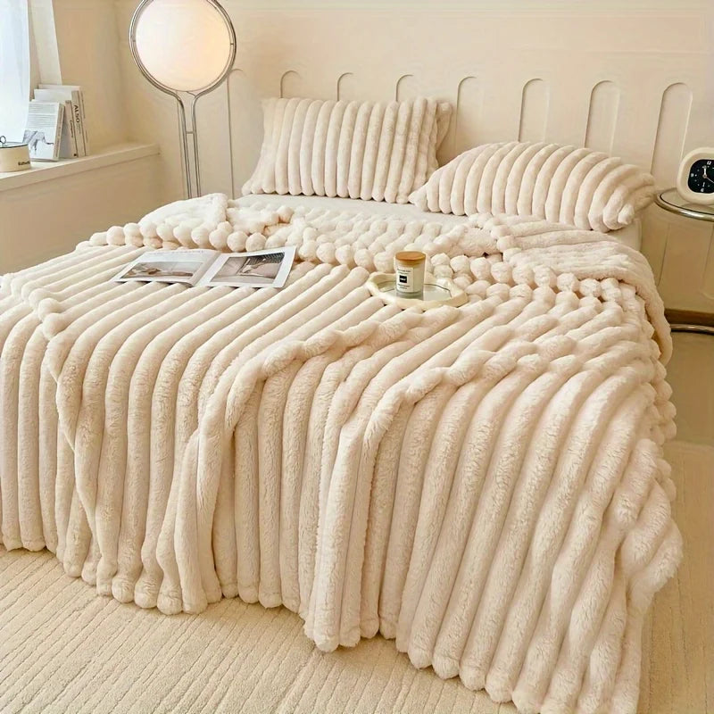 Luxurious Faux Rabbit Fur Throw Blanket - Soft, Warm & Cozy for Couch, Bed, Office, and Travel