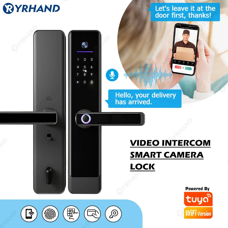 Tuya Wifi Video Intercom Lock Remote Unlocking Digital Electronic Biometrics Waterproof Smart Door Lock for Home