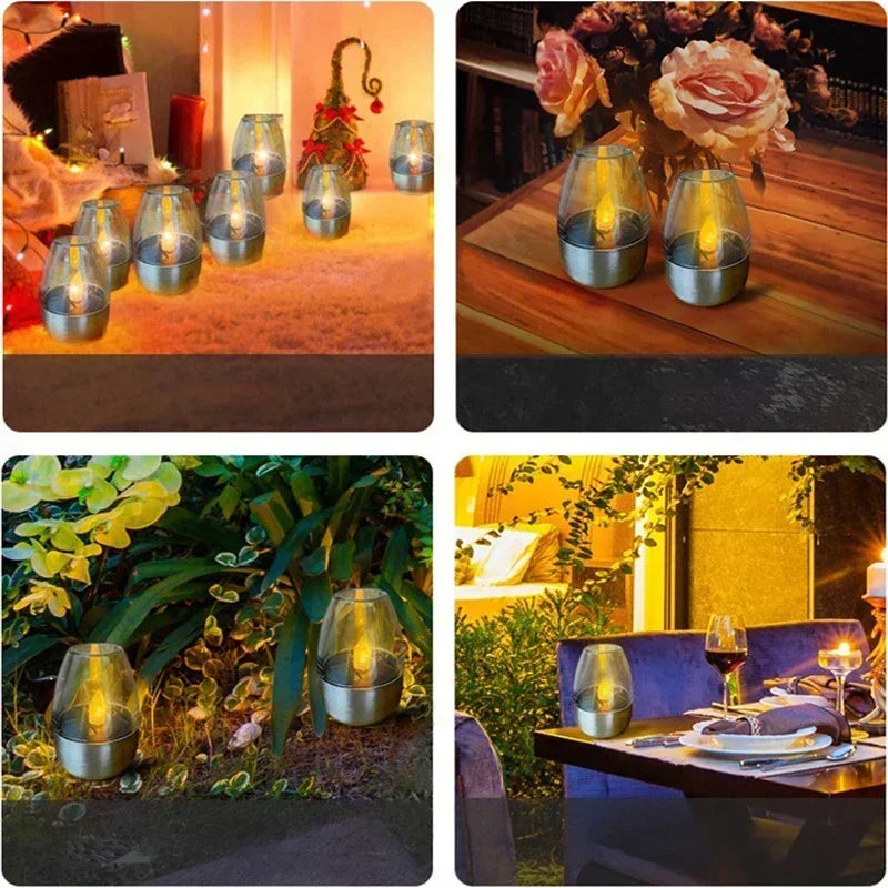 LED Solar Candles Light Flameless Rechargeable Night Light for Wedding Party Garden Decor Outdoor Waterproof Solar Candles Lamp