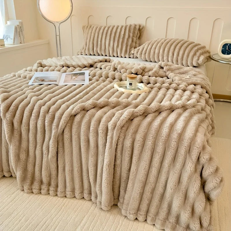 Luxurious Faux Rabbit Fur Throw Blanket - Soft, Warm & Cozy for Couch, Bed, Office, and Travel