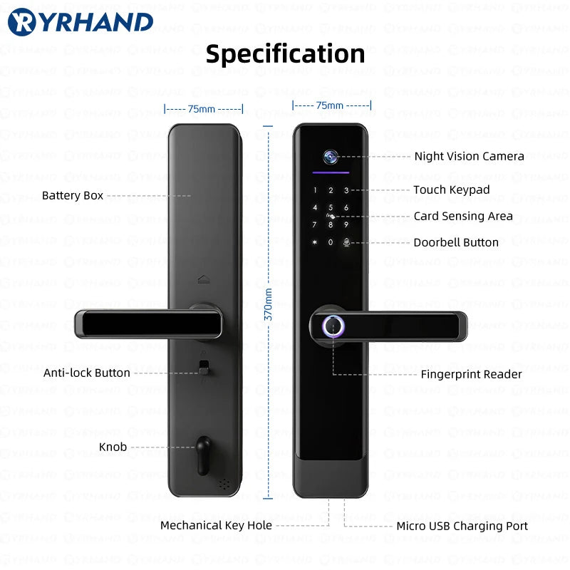 Tuya Wifi Video Intercom Lock Remote Unlocking Digital Electronic Biometrics Waterproof Smart Door Lock for Home
