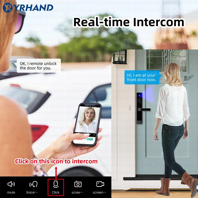 Tuya Wifi Video Intercom Lock Remote Unlocking Digital Electronic Biometrics Waterproof Smart Door Lock for Home